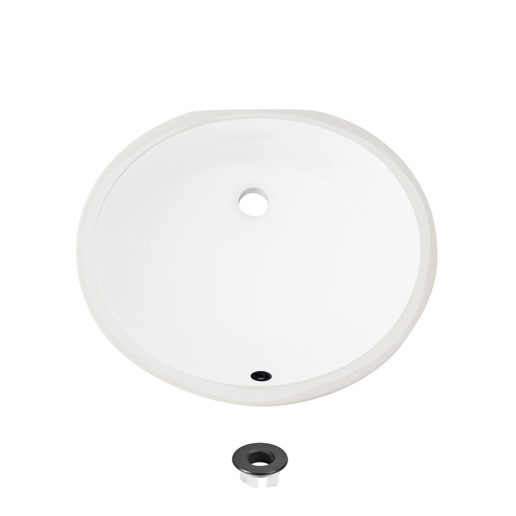 Porcelain Oval 19.5 inch Undermount Bathroom Sink with Matte Black Overflow