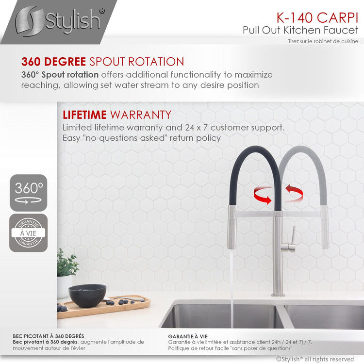 Stylish - Pull Out Single Handle Stainless Steel Kitchen Faucet