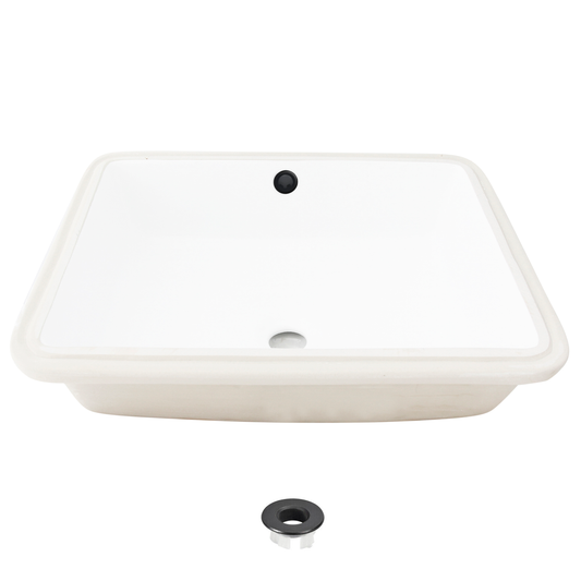 Porcelain Rectangular 20 inch Undermount Bathroom Sink with Matte Black Overflow