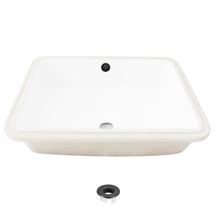 Porcelain Rectangular 20 inch Undermount Bathroom Sink with Matte Black Overflow