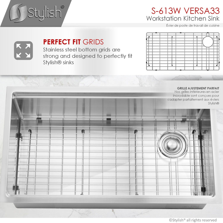 33 L x 19 W-inch Undermount Single Bowl 16G Kitchen Sink Workstation with Accessories Included