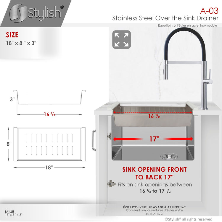 18-inch Stainless Steel Over the Sink Colander with Non-slip Handle, A-03