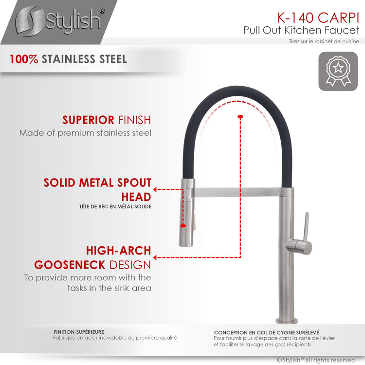 Stylish - Pull Out Single Handle Stainless Steel Kitchen Faucet