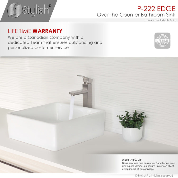 Porcelain Square 15 inch TopMounted Vessel Bathroom Sink