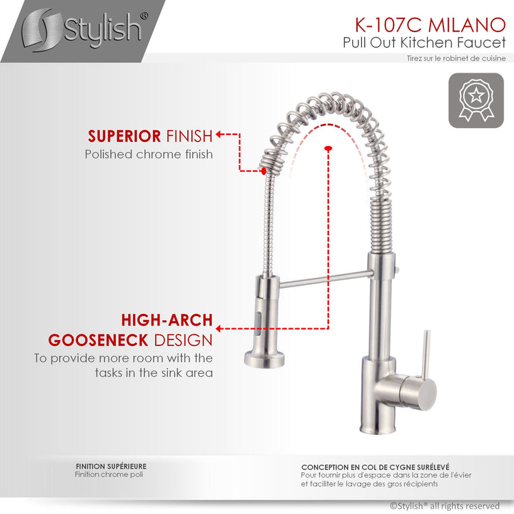 Stylish - Single-Handle Pull-Down Sprayer Kitchen Faucet with Spring Design in Chrome