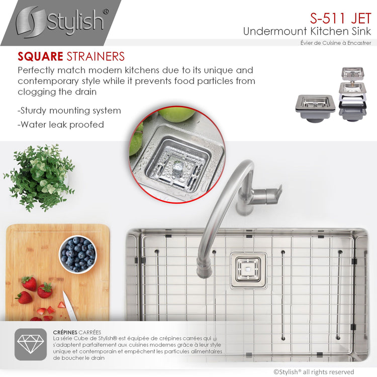 30L x 18W-inch Undermount Single Bowl 16G Stainless Steel Kitchen Sink with Grid and Square Strainer