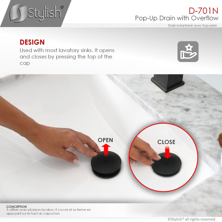 Vessel Sink Pop-Up Drain with Overflow in Matte Black Finish