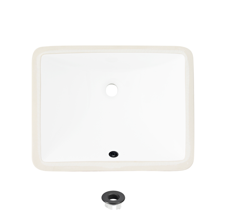 Porcelain Rectangular 18 inch Undermount Bathroom Sink with Matte Black Overflow