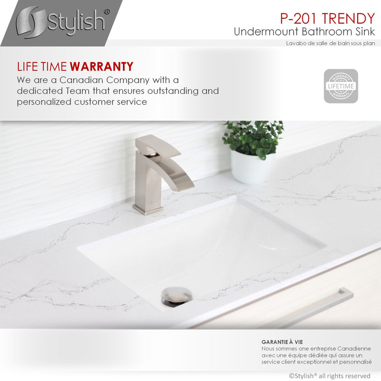 Porcelain Rectangular 18 inch Undermount Bathroom Sink with Overflow