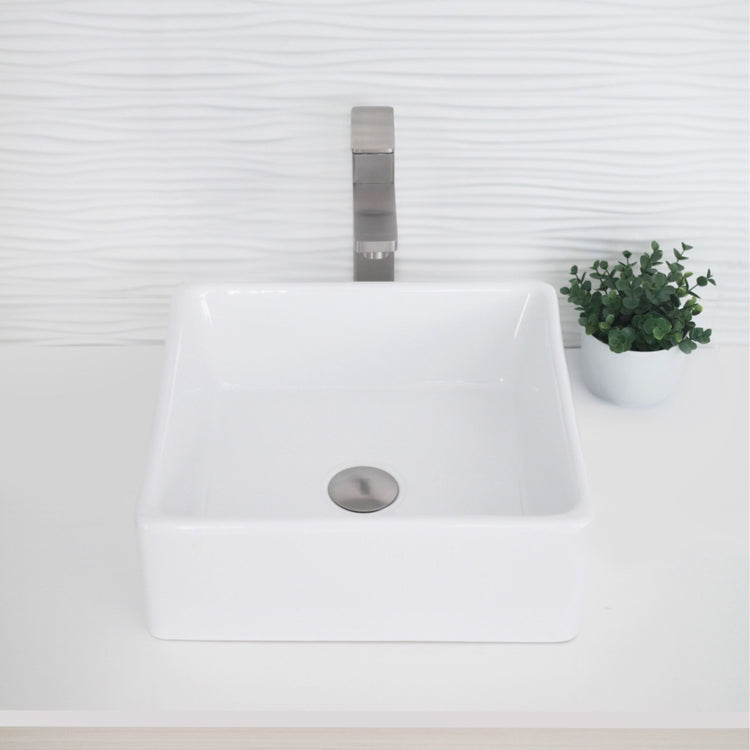 Porcelain Square 15 inch TopMounted Vessel Bathroom Sink