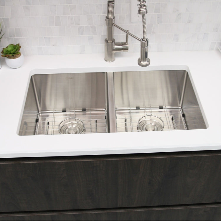 28 x 18 inches Undermount Double Bowl Kitchen Sink with Grids and Strainers