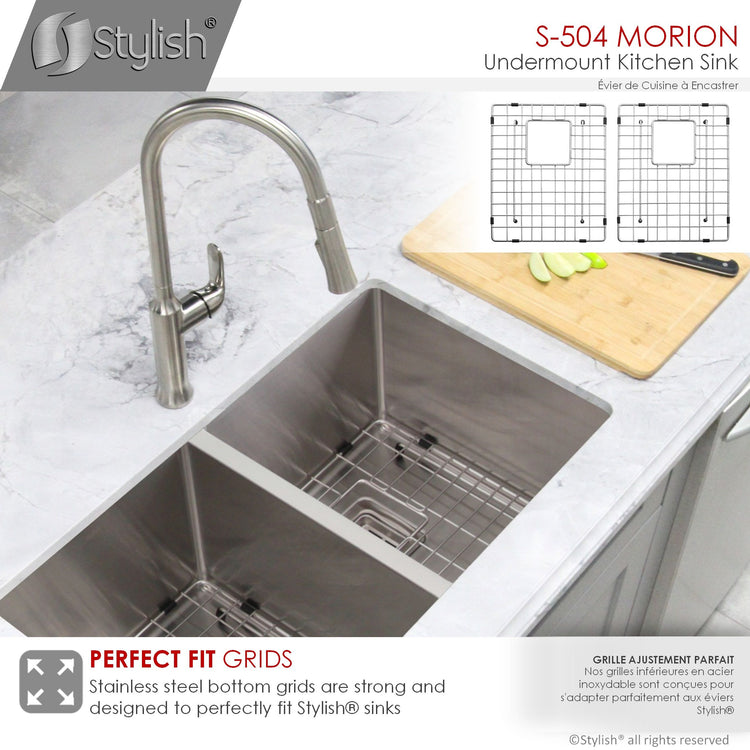 30L x 18W-inch Undermount Double Bowl 16G Stainless Steel Kitchen Sink with Grids  Square Strainers