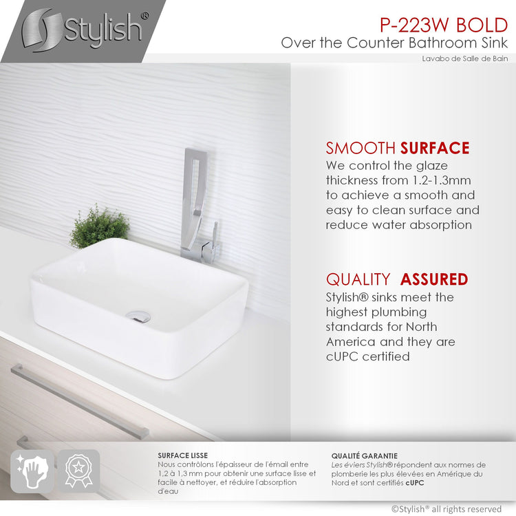 Porcelain Rectangular 18 3/4-inches TopMounted Vessel Bathroom Sink White