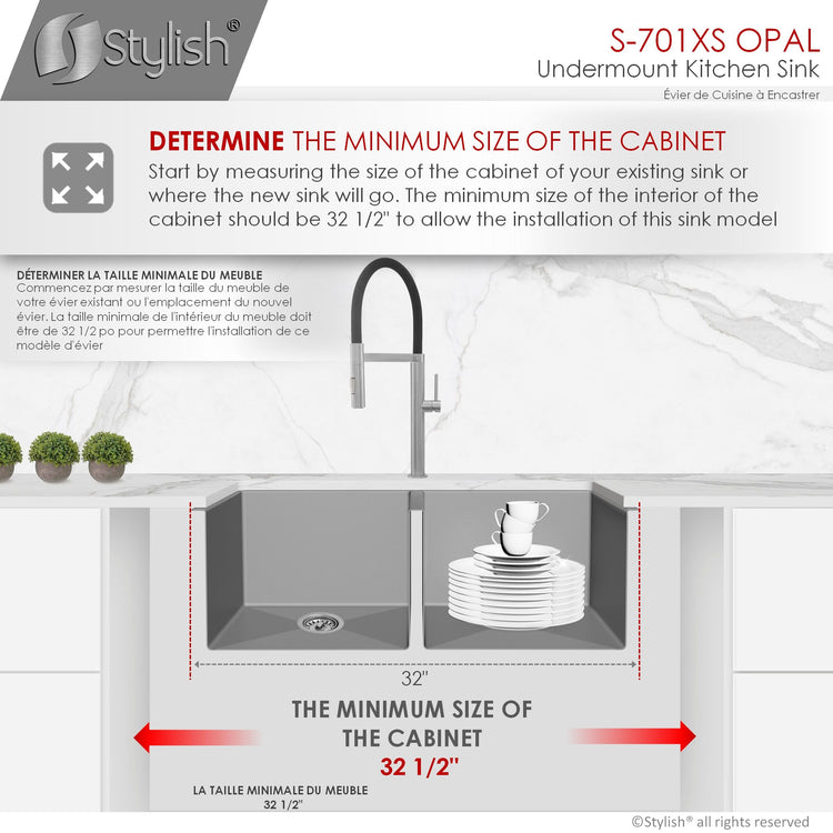 32 L x 18 W-inch Undermount Double Bowl 16G Stainless Steel Kitchen Sink with Strainers Pearl Silver