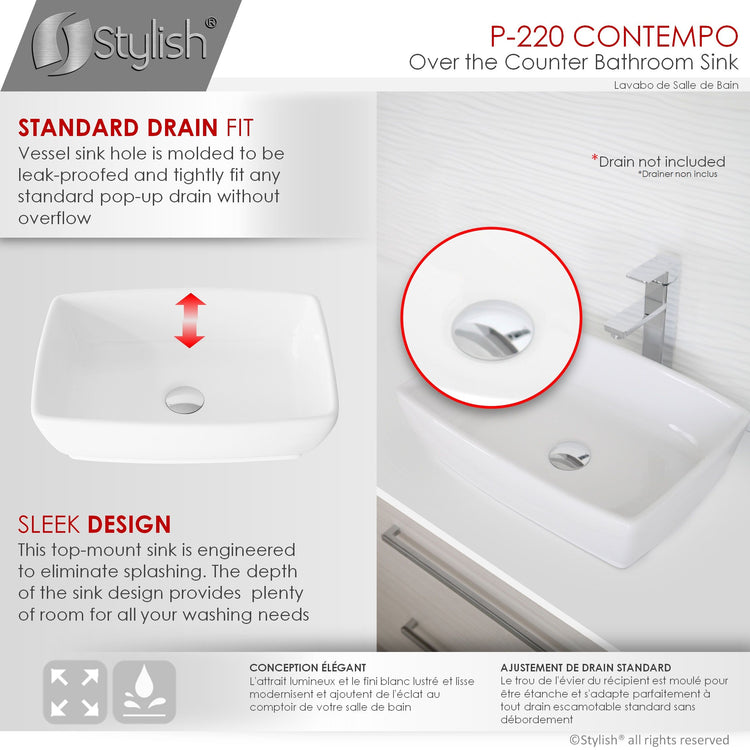 Porcelain Rectangular 19-inches TopMounted Vessel Bathroom Sink White