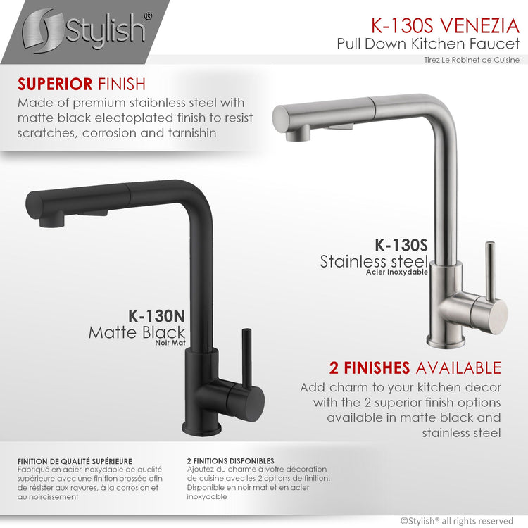 Stylish - Single-Handle Pull-Down Sprayer Kitchen Faucet in Stainless Steel