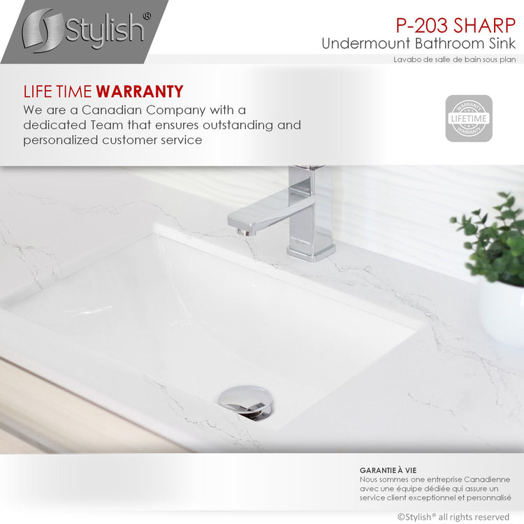 Porcelain Rectangular 21 inch Undermount Bathroom Sink with Overflow