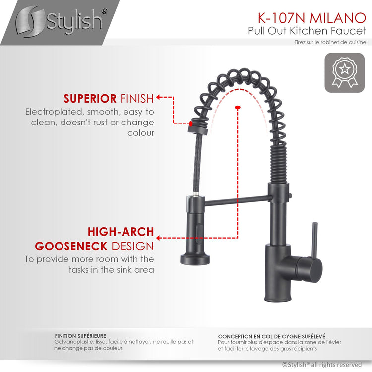 Stylish - Single-Handle Pull-Down Sprayer Kitchen Faucet with Spring Design in Matte Black