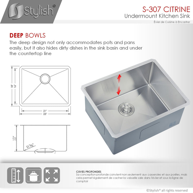 23L x 18W-inch Undermount Single Bowl 16 Gauge Stainless Steel Kitchen Sink with Grid and Strainer