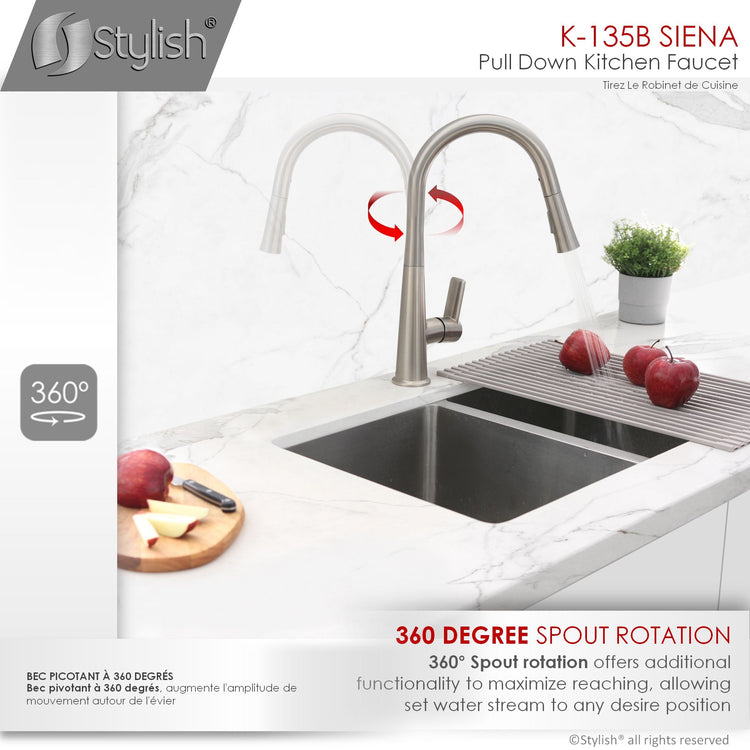 Stylish - Modern Single Handle Pull Down  Kitchen Faucet in Brushed Nickel