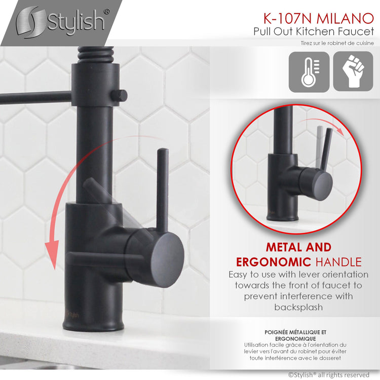 Stylish - Single-Handle Pull-Down Sprayer Kitchen Faucet with Spring Design in Matte Black