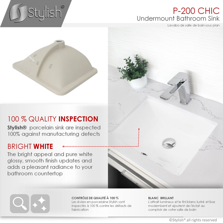 Porcelain Rectangular 20.75 inch Undermount Bathroom Sink with Overflow