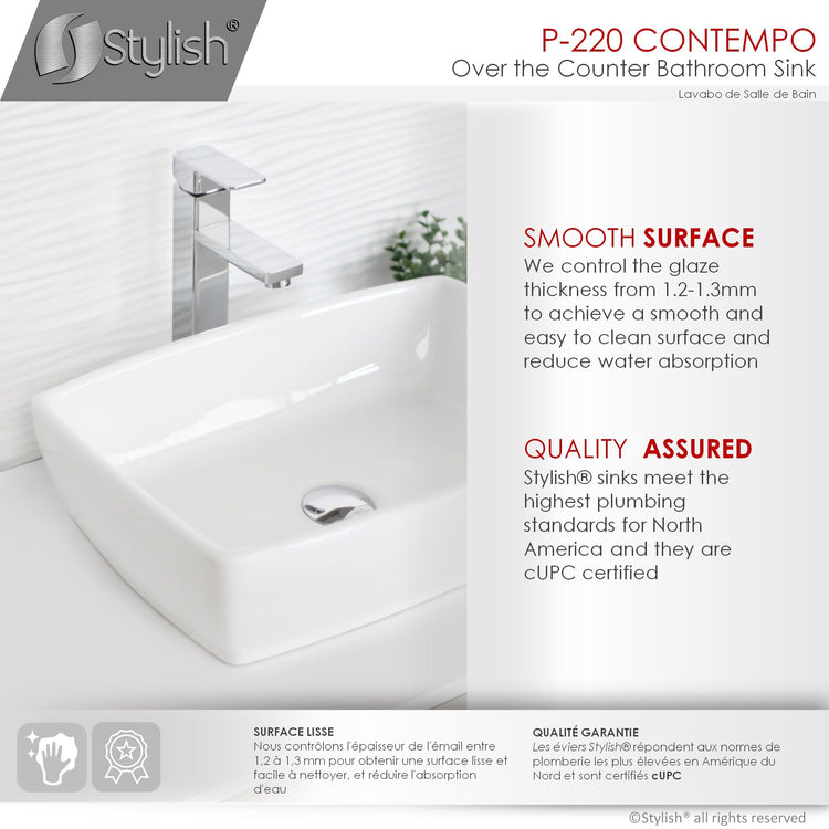 Porcelain Rectangular 19-inches TopMounted Vessel Bathroom Sink White