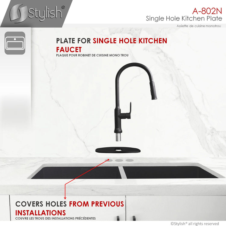 Stylish - Single Hole 9.75-inch Kitchen Faucet Plate in Matte Black