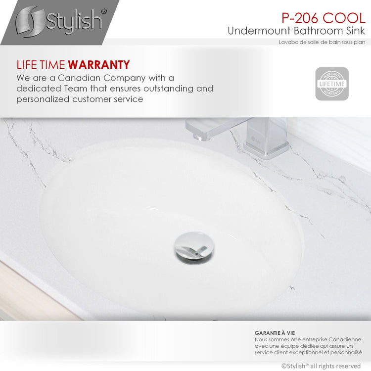 Porcelain Oval 19.5 inch Undermount Bathroom Sink with Overflow