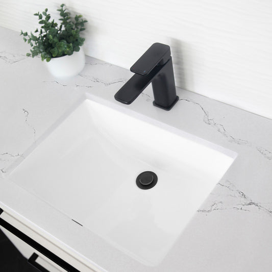 Porcelain Rectangular 21 inch Undermount Bathroom Sink with Matte Black Overflow