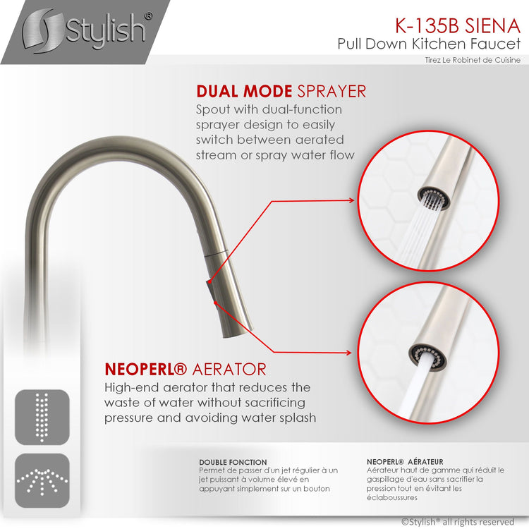 Stylish - Modern Single Handle Pull Down  Kitchen Faucet in Brushed Nickel