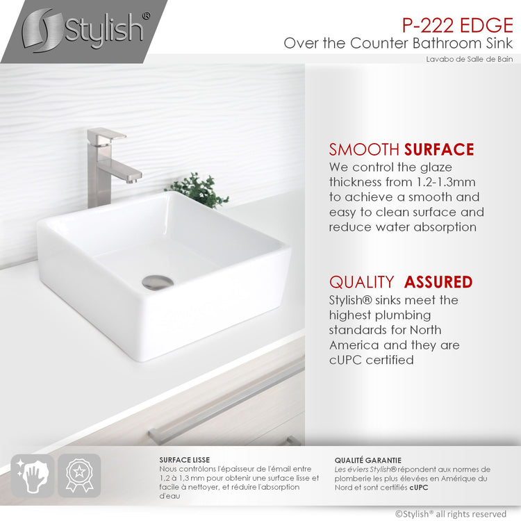 Porcelain Square 15 inch TopMounted Vessel Bathroom Sink