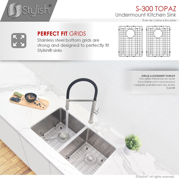 28 x 18 inches Undermount Double Bowl Kitchen Sink with Grids and Strainers