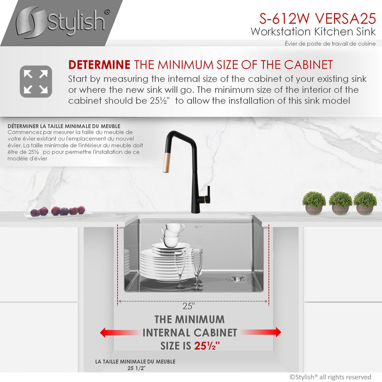 25 L x 19 W-inch Undermount Single Bowl 16G Kitchen Sink Workstation with Accessories Included